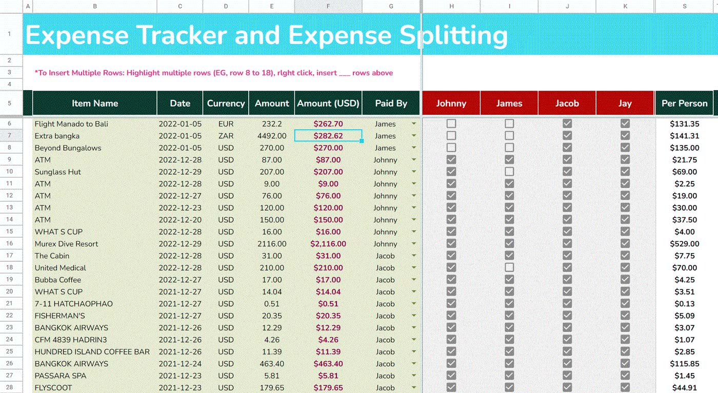 Excel Expense tracker